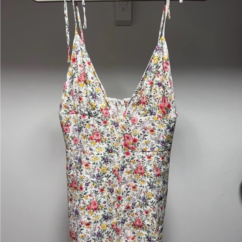Forever 21 White Floral Romper with Pink & Yellow Flowers